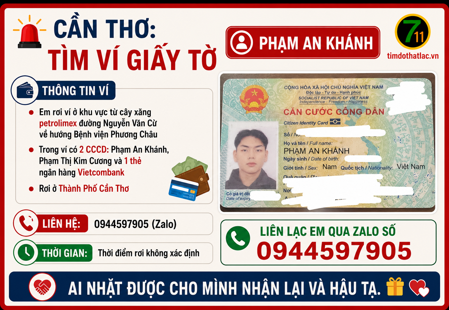 ‼️Cần Thơ:  Tìm ví giấy tờ có tên Phạm An Khánh