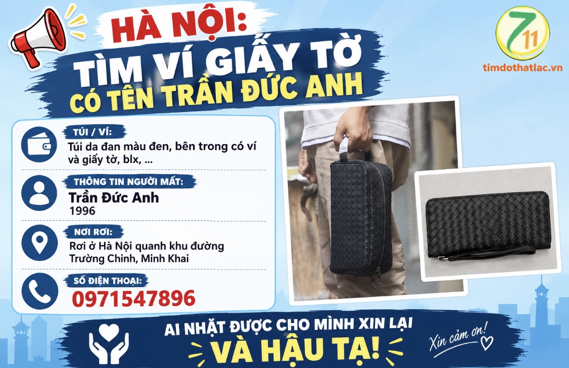 ‼️Hà Nội: Tìm ví giấy tờ có tên Trần Đức Anh