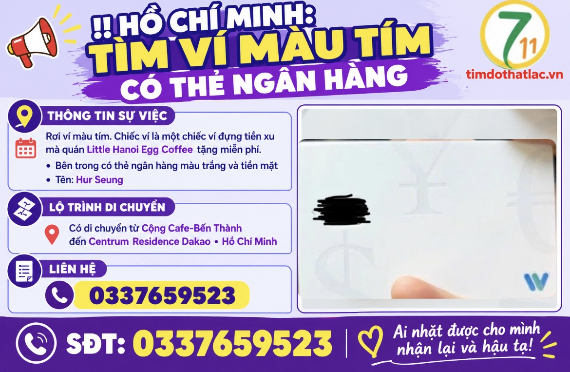 ‼️ Hồ Chí Minh :  Tìm ví màu tím có thẻ ngân hàng