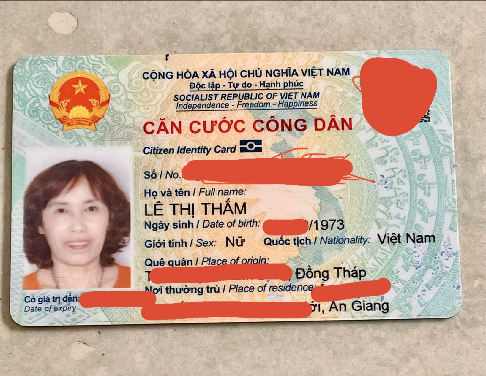 TÌM CĂN CƯỚC CÔNG DÂN rơi ở An Giang tên Lê Thị Thắm