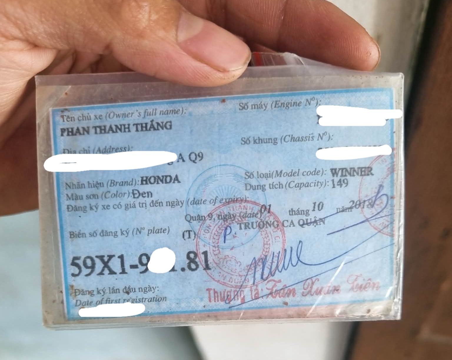 🆘 TÌM GIẤY TỜ ( cavet xe ) rơi ở Thủ Đức TpHCM tên Phan Thanh Thắng