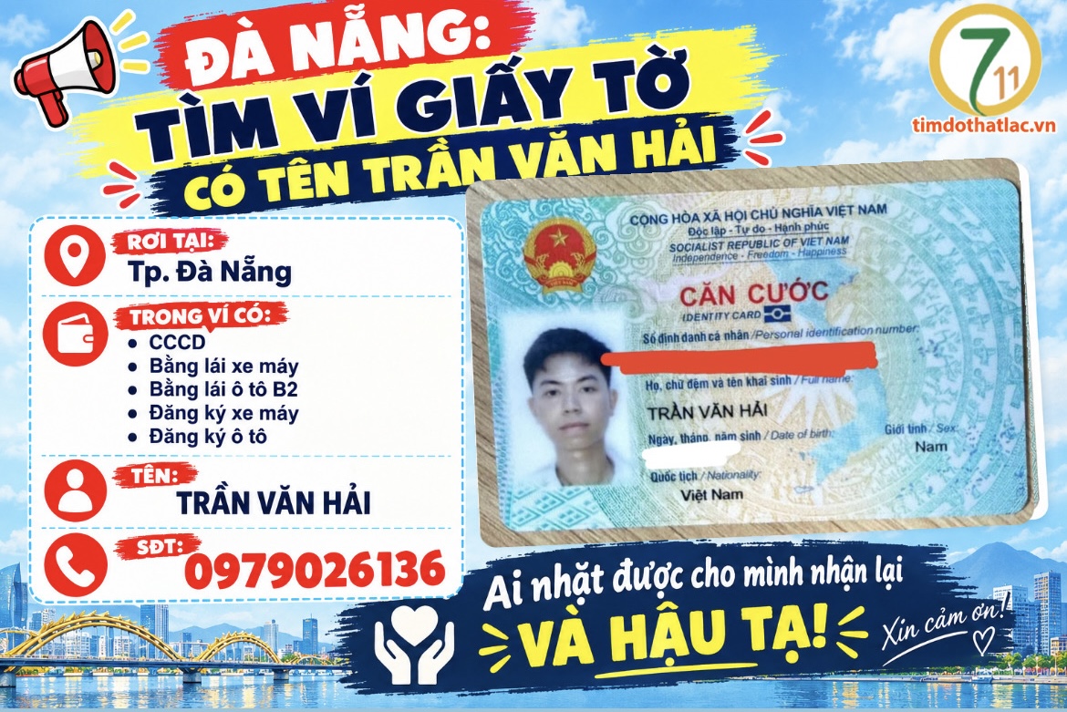 ‼️Đà Nẵng: Tìm ví giấy tờ có tên Trần Văn Hải
