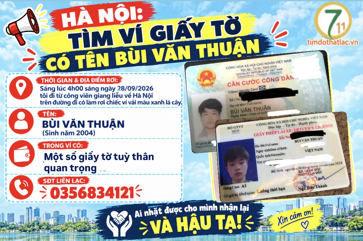 ‼️ Hà Nội :  Tìm ví giấy tờ có tên Bùi Văn Thuận