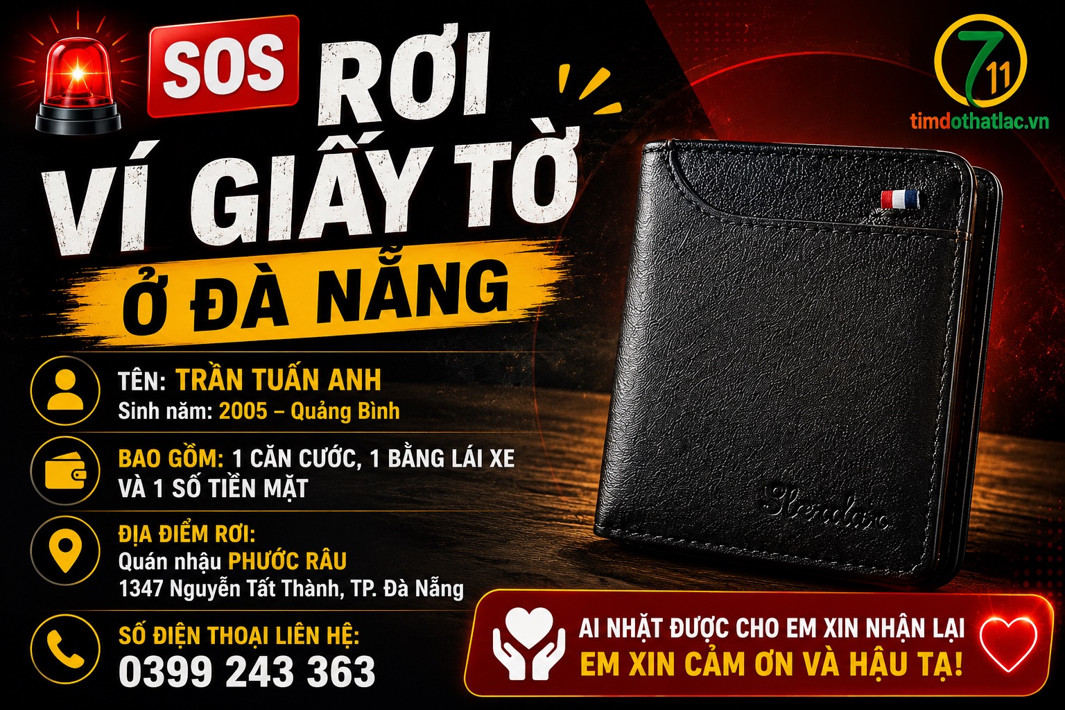 🆘 Rơi ví giấy tờ ở Đà Nẵng tên Trần Tuấn Anh 2005 Quảng Bình