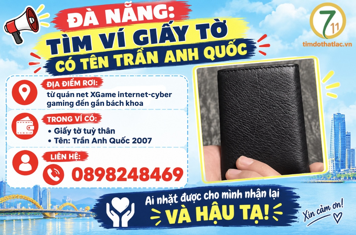 ‼️Đà Nẵng: Tìm ví giấy tờ có tên Trần Anh Quốc