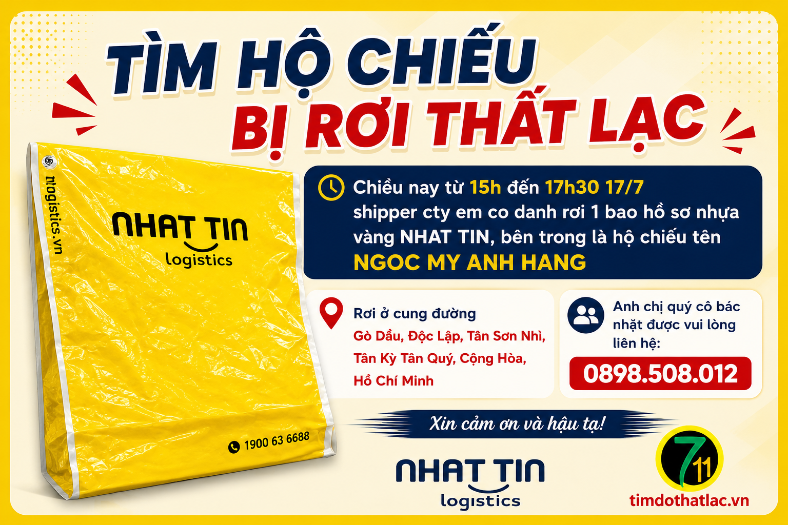 Rơi giấy tờ Hồ Chí Minh tên Ngoc My Anh Hang