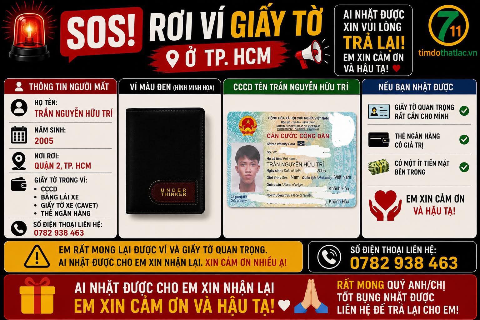[ TPHCM ] RƠI VÍ GIẤY TỜ tên TRẦN NGUYỄN HỮU TRÍ 2005
