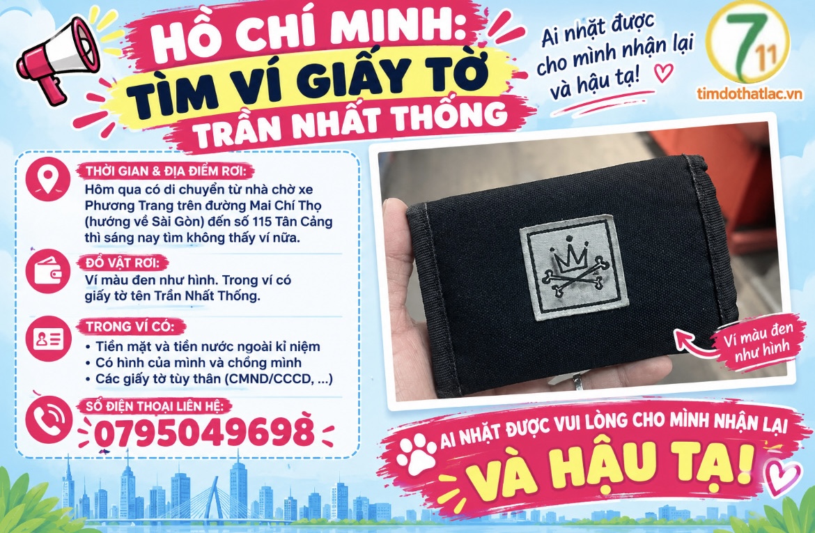 ‼️Hồ Chí Minh: Tìm ví giấy tờ tên Trần Nhất Thống