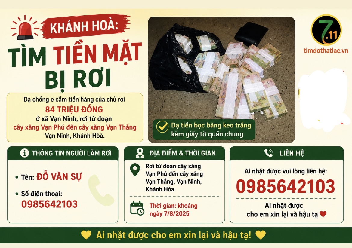 ‼️ Khánh Hoà: Tìm tiền mặt bị rơi 