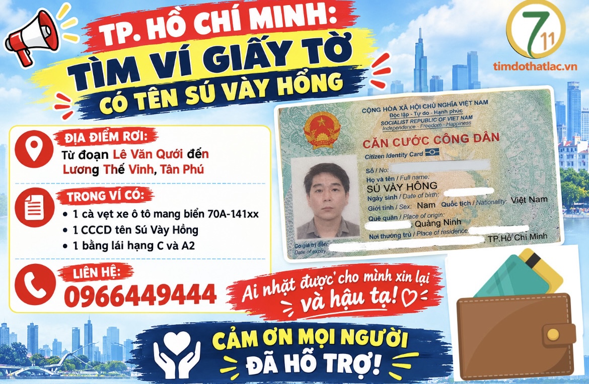 ‼️Hồ Chí Minh: Tìm ví giấy tờ có tên Sú Vày Hồng