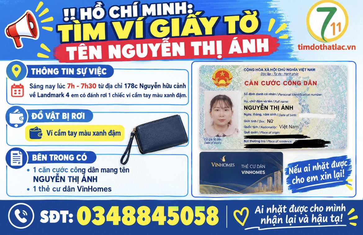 ‼️ Hồ Chí Minh :  Tìm ví giấy tờ tên Nguyễn Thị Ánh