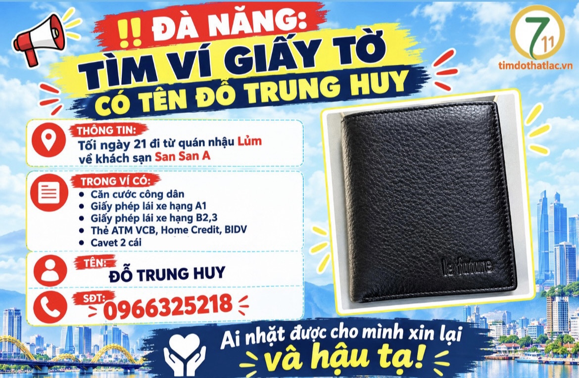 ‼️Đà Nẵng: Tìm ví giấy tờ có tên Đỗ Trung Huy