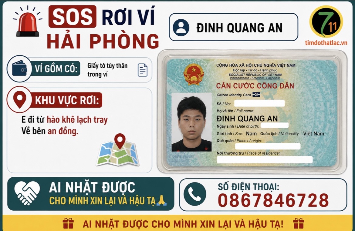 ‼️ Hải Phòng: Tìm ví giấy tờ có tên Đinh Quang An