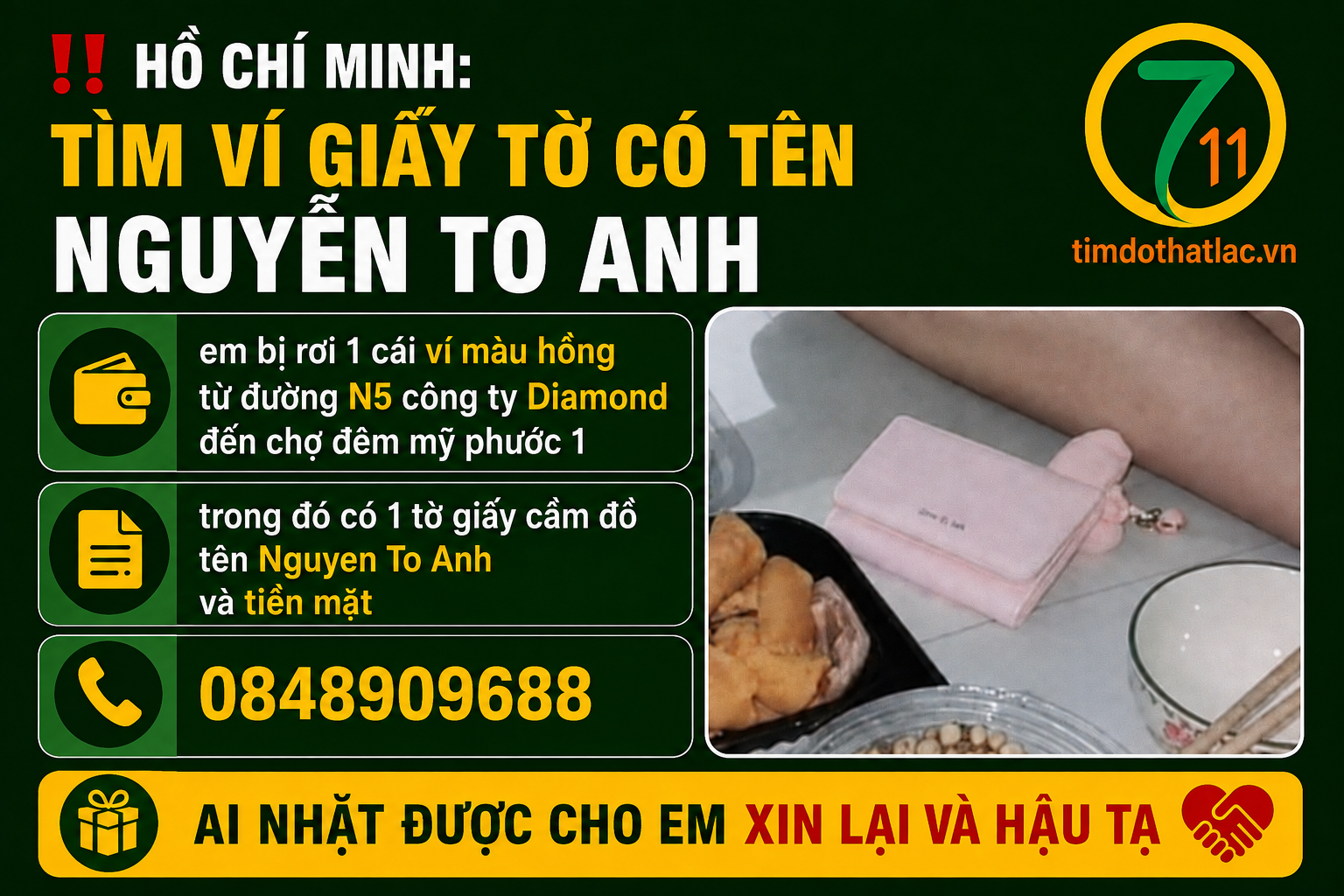 ‼️ Hồ Chí Minh: Tìm ví giấy tờ có tên Nguyễn To Anh