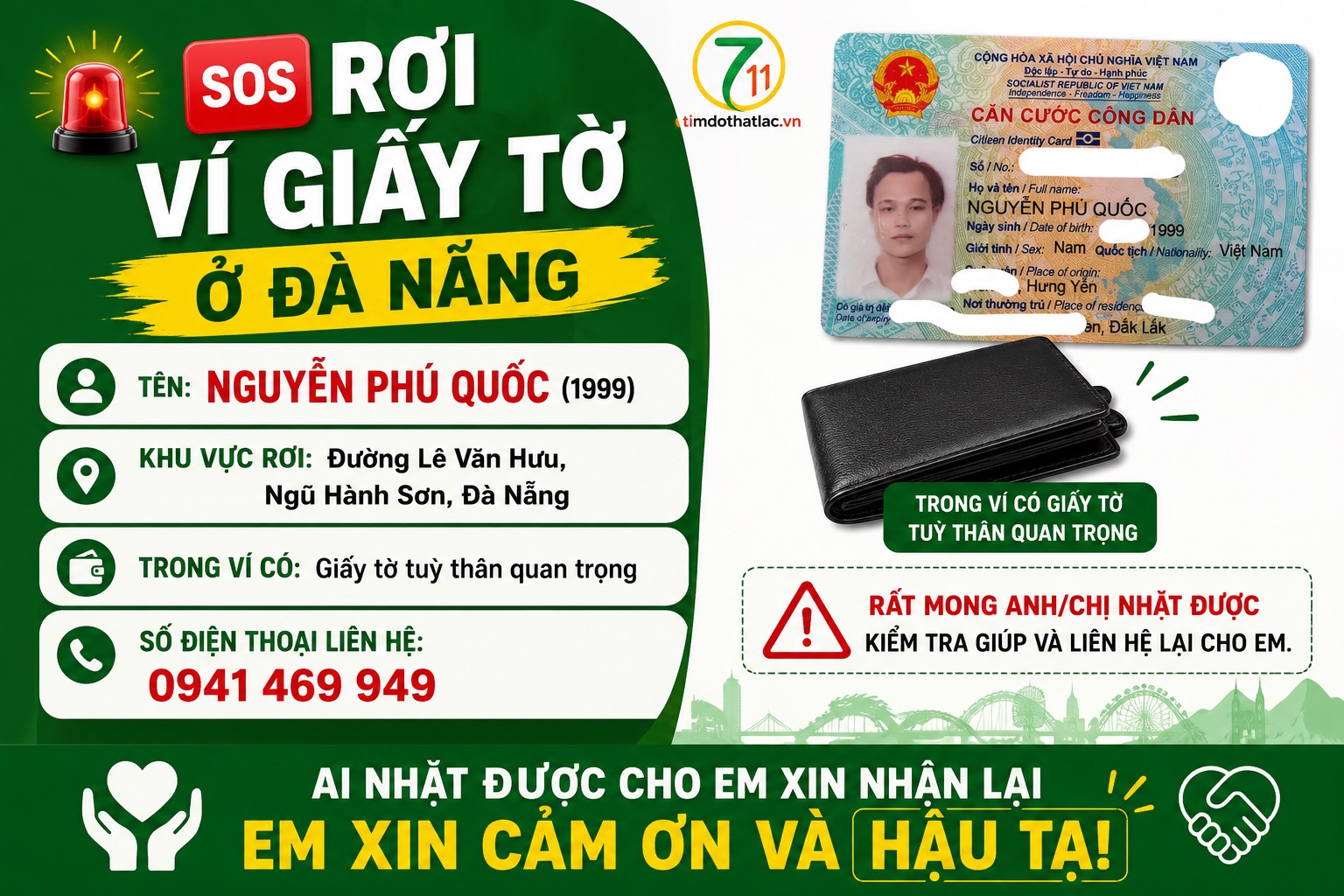 🆘 Rơi ví giấy tờ ở Đà Nẵng tên Nguyễn phú quốc 1999 ,đắk lắk