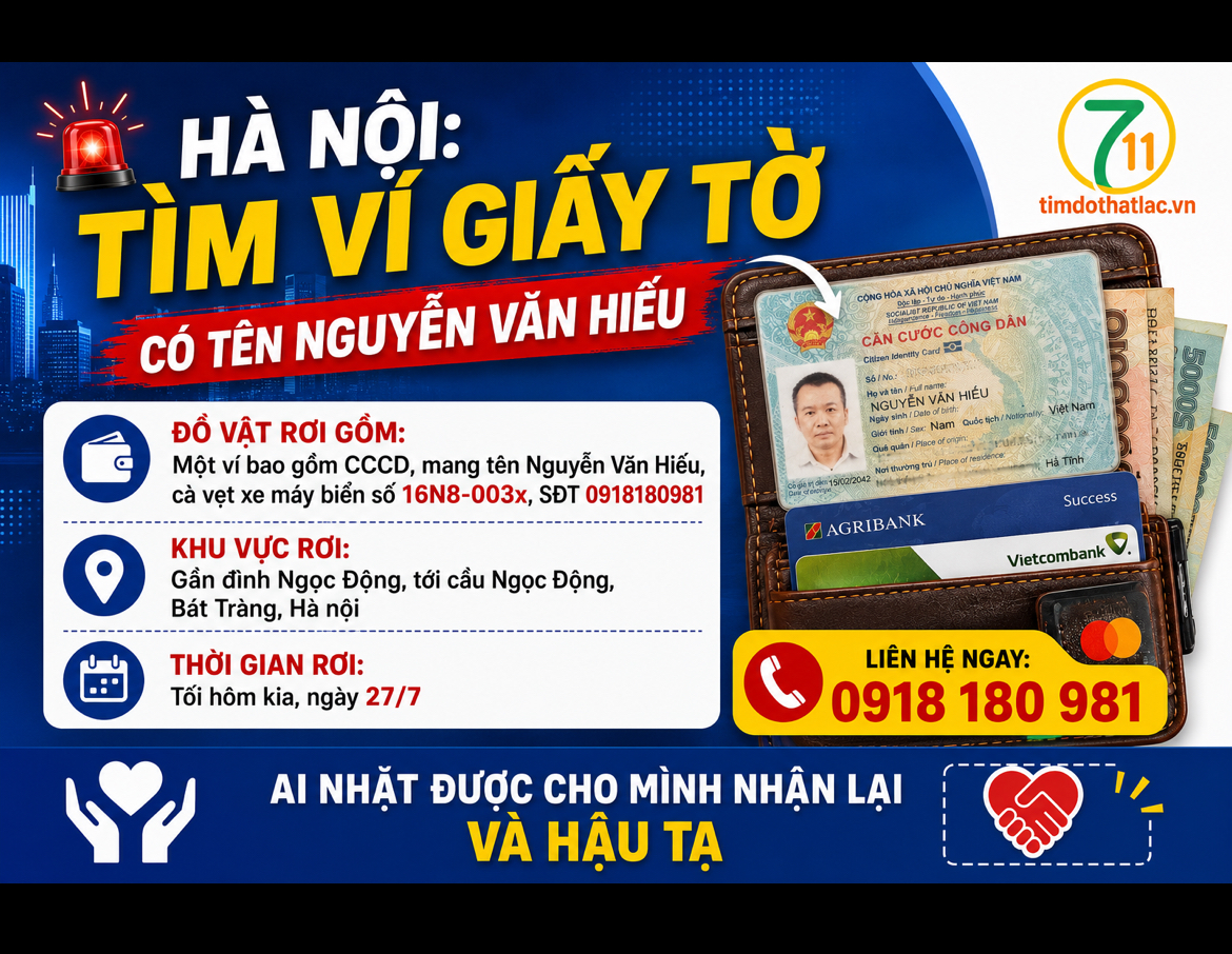 ‼️Hà Nội: Tìm ví giấy tờ có tên Nguyễn Văn Hiếu
