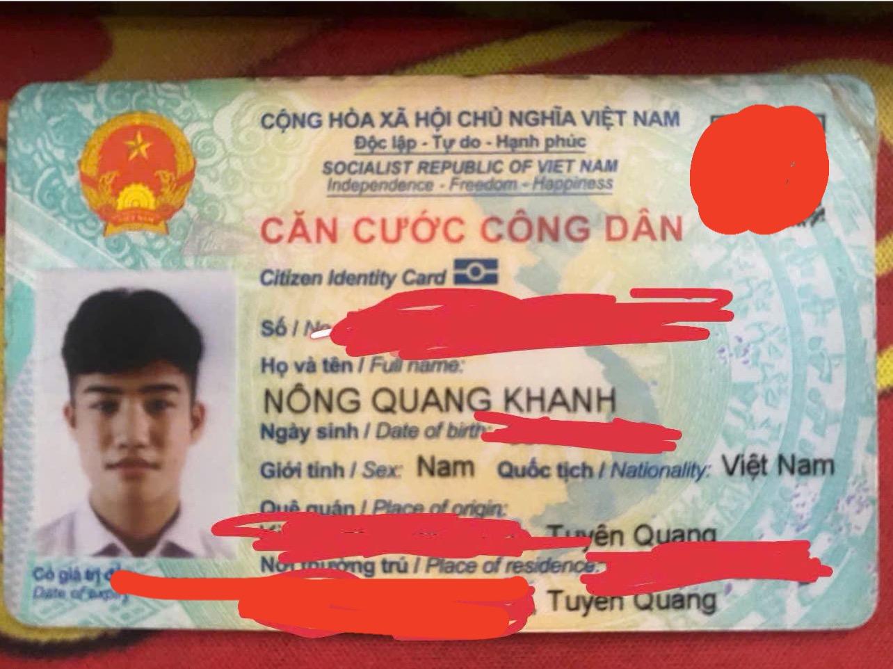 🆘 Rơi ví giấy tờ ở khu vực Nam Từ Liêm - Hà Nội tên Nông Quang Khanh 2003 Tuyên Quang