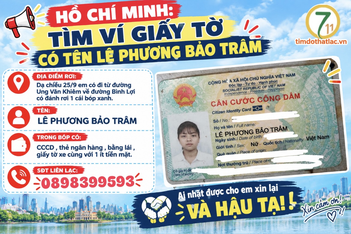 ‼️Hồ Chí Minh: Tìm ví giấy tờ có tên Lê Phương Bảo Trâm