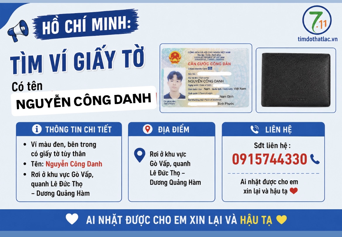 ‼️ Hồ Chí Minh: Tìm ví giấy tờ có tên Nguyễn Công Danh