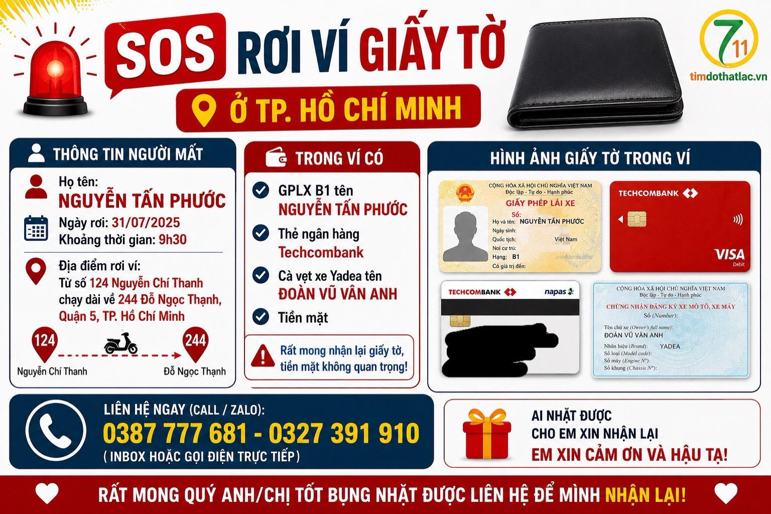 🆘 Rơi ví giấy tờ ở TPHCM tên Nguyễn Tấn Phước