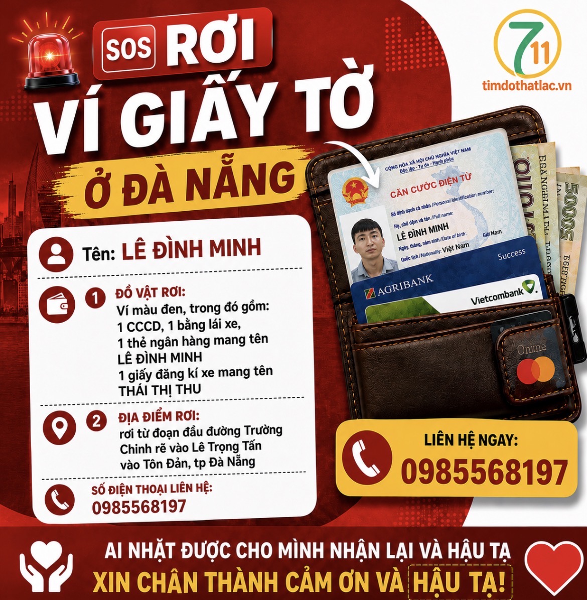 ‼️ Đà Nẵng : Tìm ví giấy tờ có tên LÊ ĐÌNH MINH