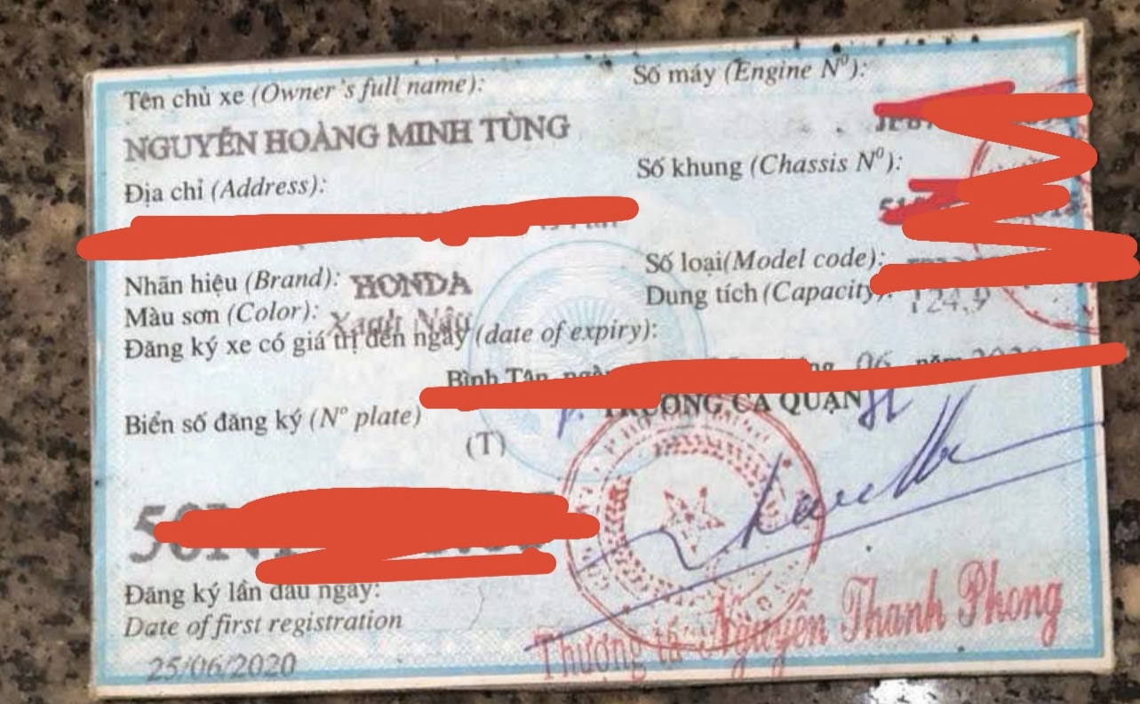 Tìm cavet xe máy tên Nguyễn Hoàng Minh Tùng rơi ở Hồ Chí Minh