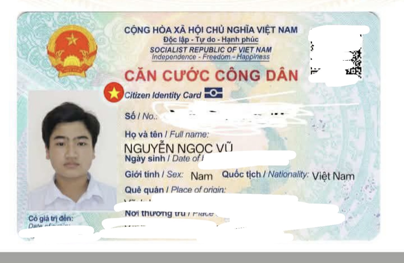 Tìm căn cước tên Nguyễn Ngọc Vũ 2005 rơi ở Hà Nội
