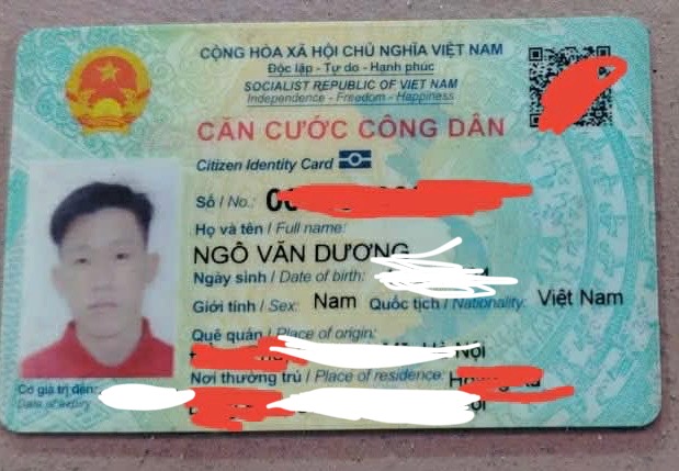 Tìm ví và giấy tờ tên Ngô Văn Dương, 1994, rơi tại TP HN