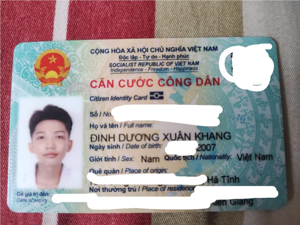 RƠI VÍ GIẤY TỜ ở TPHCM tên Đinh Dương Xuân Khang