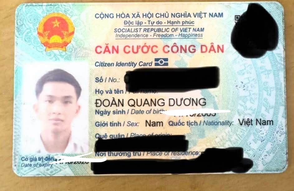 🔊 Tìm ví và giấy tờ tên Đoàn Quang Dương - 2003, rơi ở ĐÀ NẴNG
