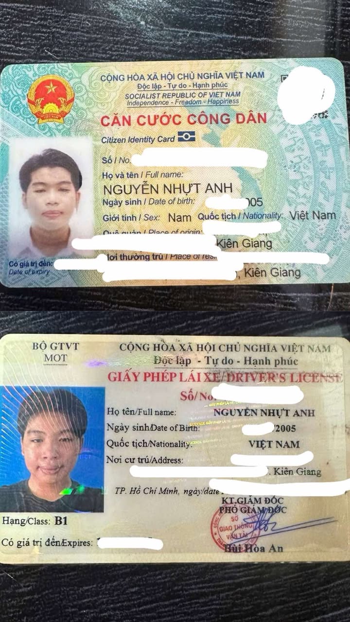 Rơi ví giấy tờ ở TpHCM tên Nguyễn Nhựt Anh 2005 Kiên Giang