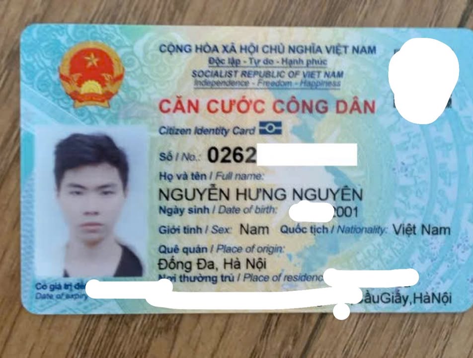 Rơi ví giấy tờ ở Hà Nội tên NGUYỄN HƯNG NGUYÊN 2001