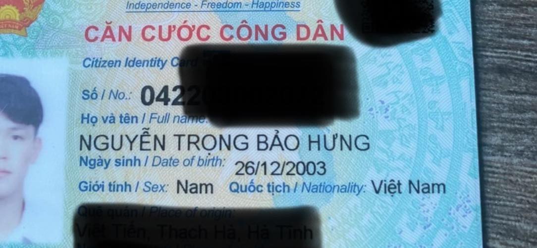 Rơi túi ở Hà Nội có giấy tờ tên Nguyễn Trọng Bảo Hưng 2003