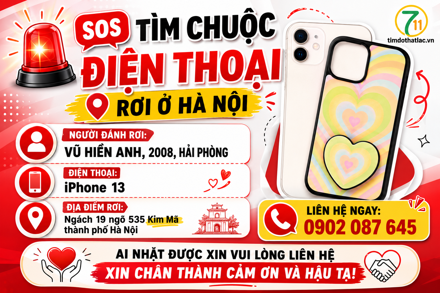 🆘 TÌM CHUỘC ĐIỆN THOẠI rơi ở Hà Nội