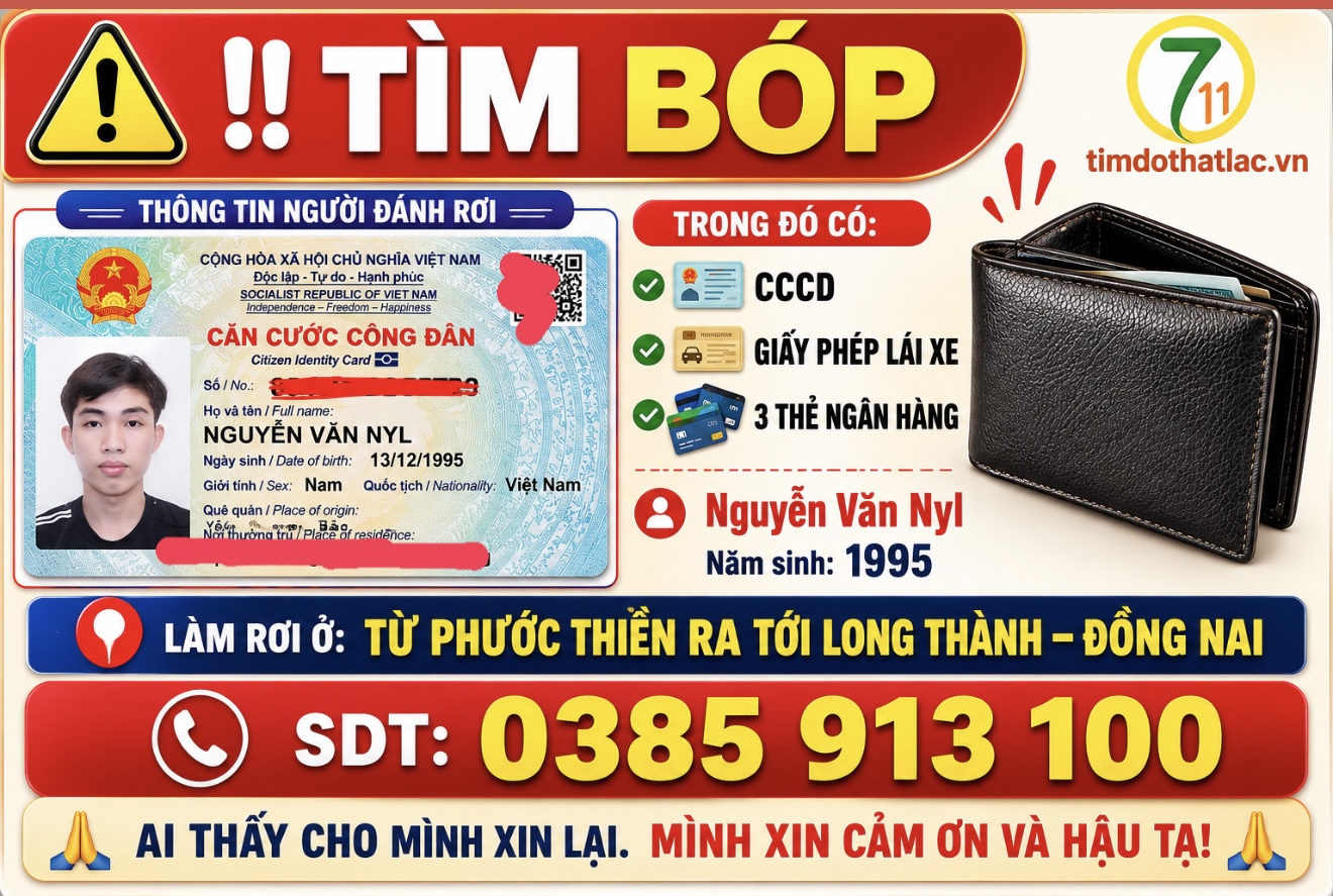Rơi ví Đồng Nai tên Nguyễn Văn Nyl 1995