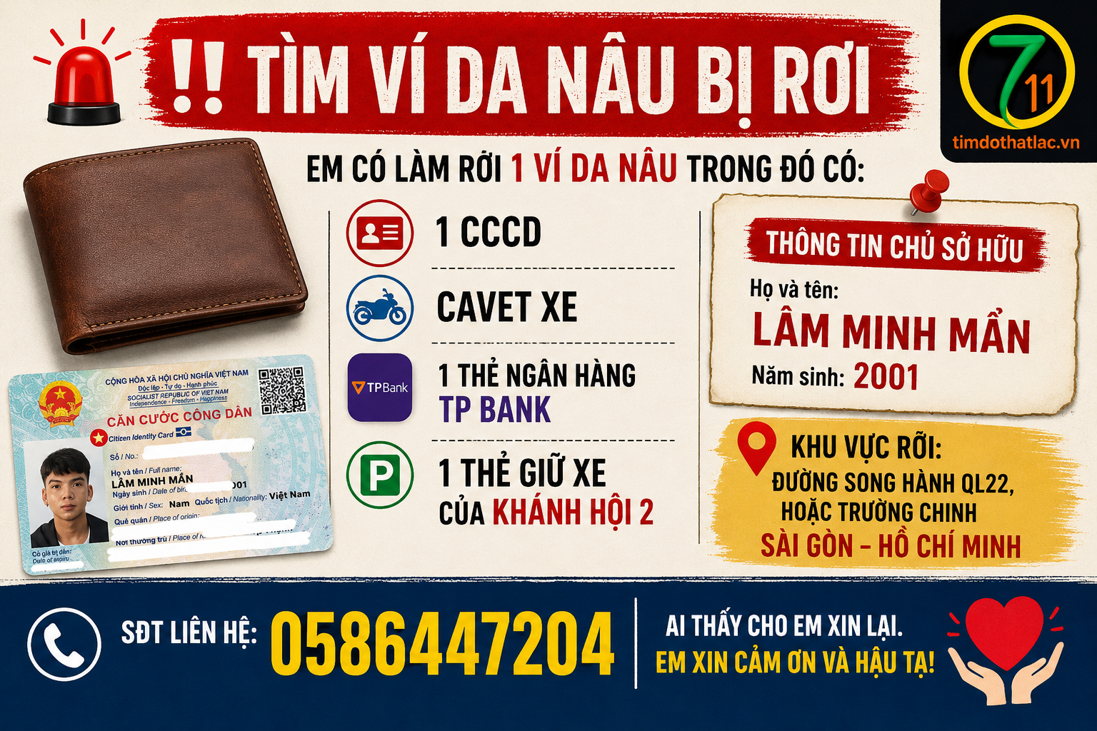 Rơi ví ở Hồ Chí Minh tên Lâm Minh Mẩn 2001