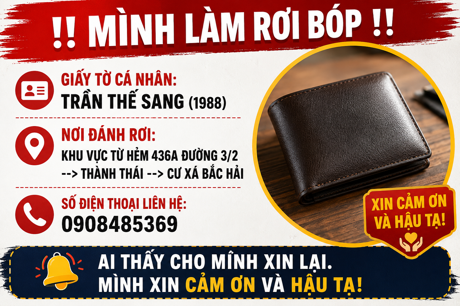 Rơi ví Hồ Chí Minh tên Trần Thế Sang 1988