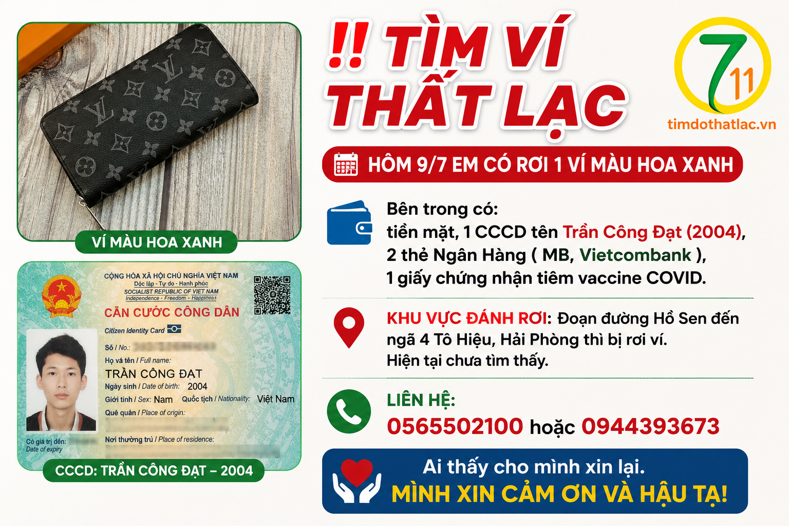 Rơi ví ở Hải Phòng tên Trần Công Đạt 2004