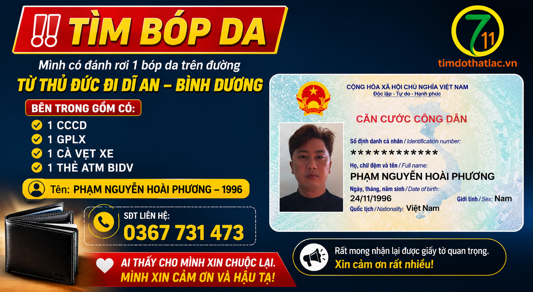 Rơi ví Hồ Chí Minh tên Nguyễn Hoài Phương 1996