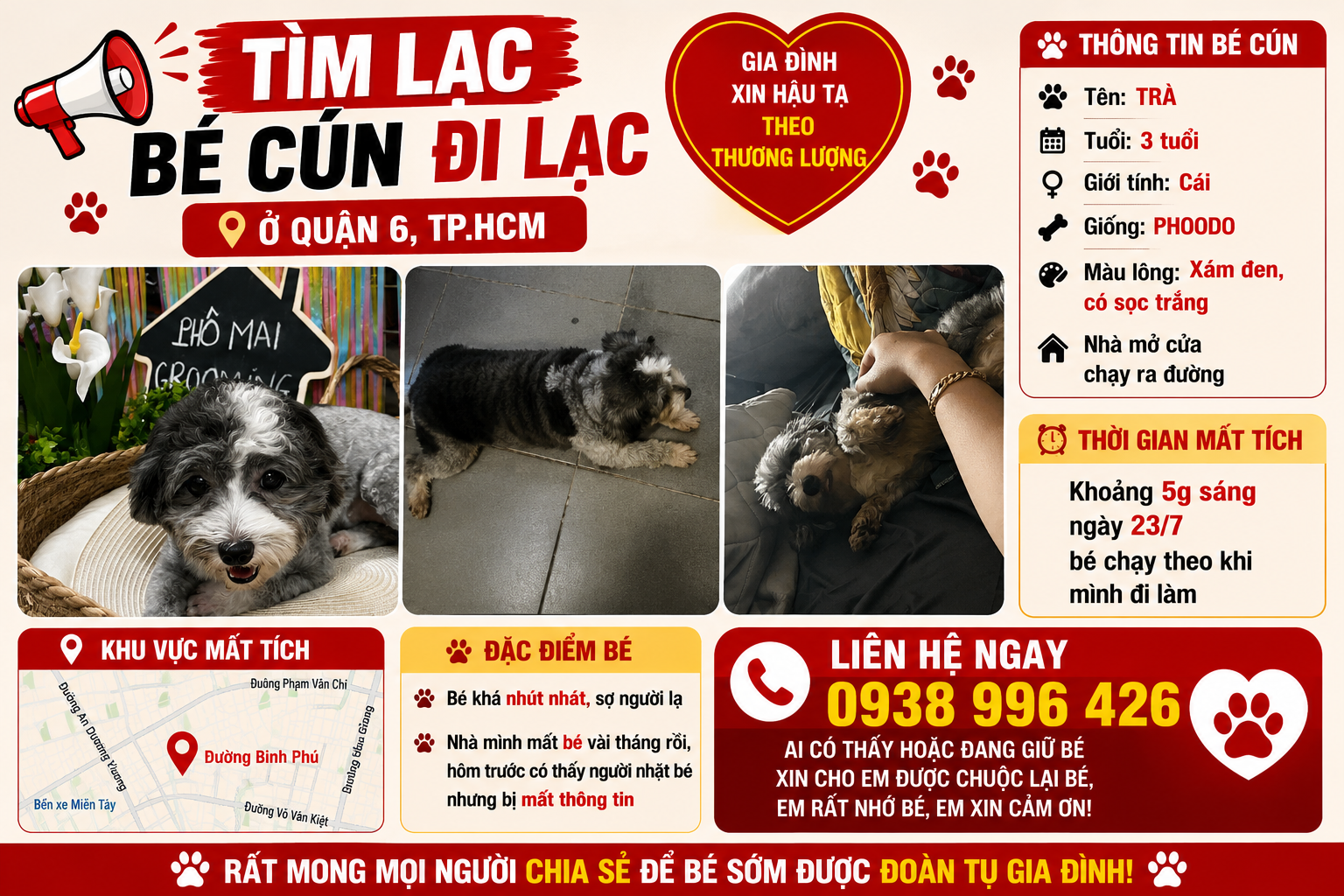 🆘 Tìm lạc bé cún đi lạc ở Quận 6, tpHCM