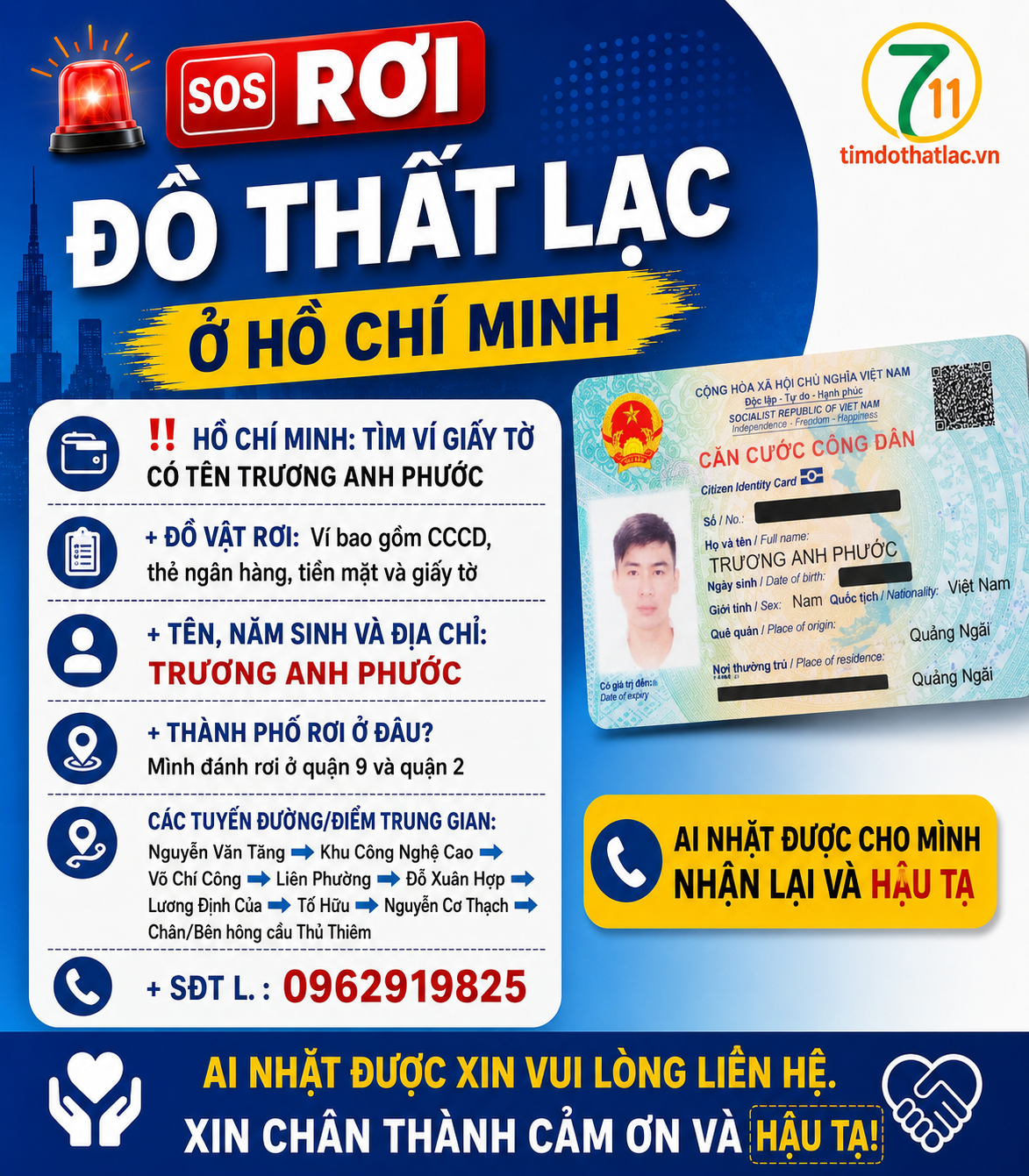 ‼️Hồ Chí Minh: Tìm ví giấy tờ có tên Trương Anh Phước