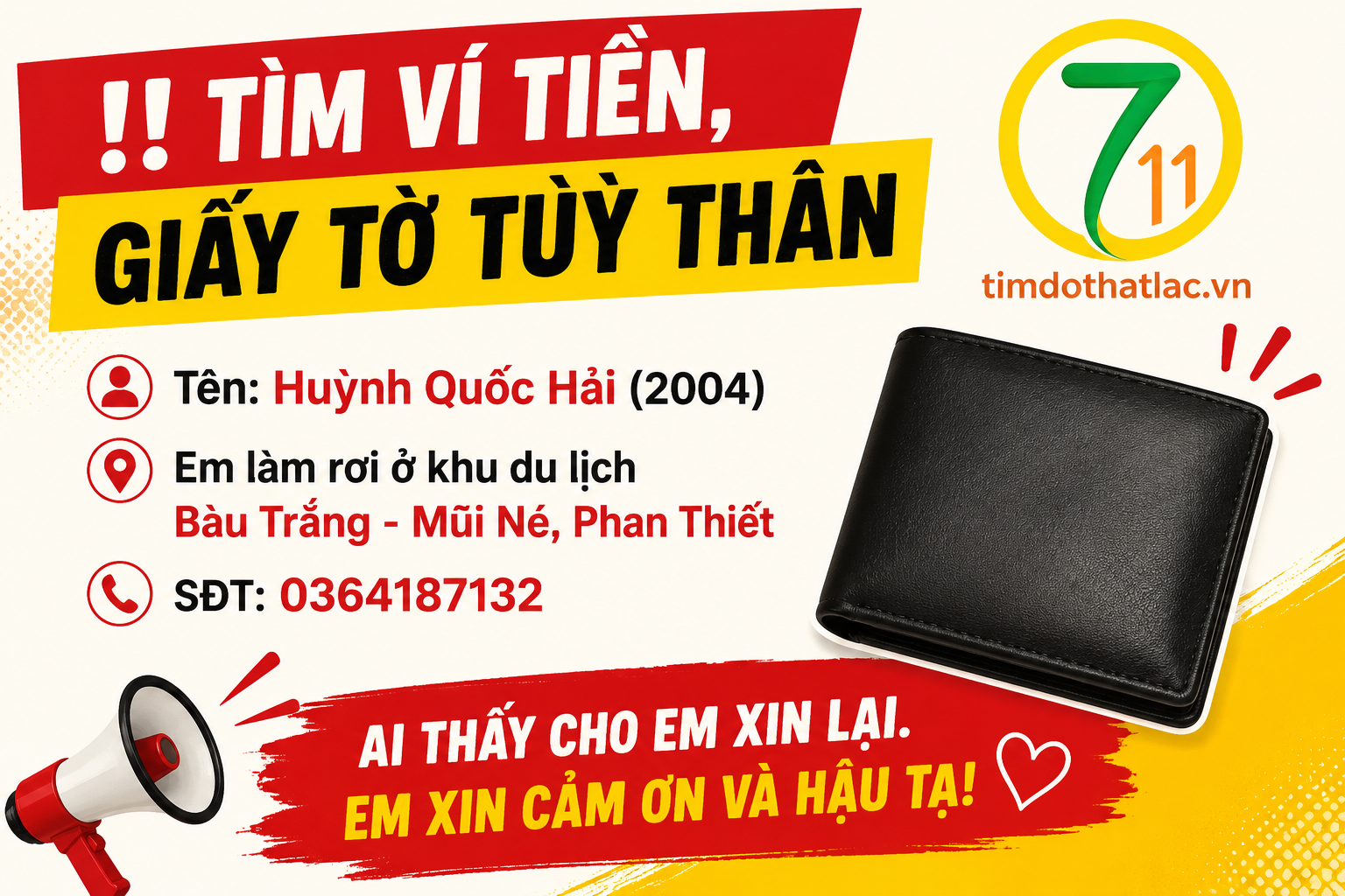 Rơi ví ở Phan Thiết tên Huỳnh Quốc Hải 2004