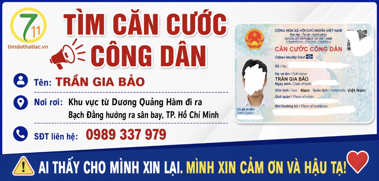 Rơi căn cước ở Hồ Chí Minh tên Trần Gia Bảo