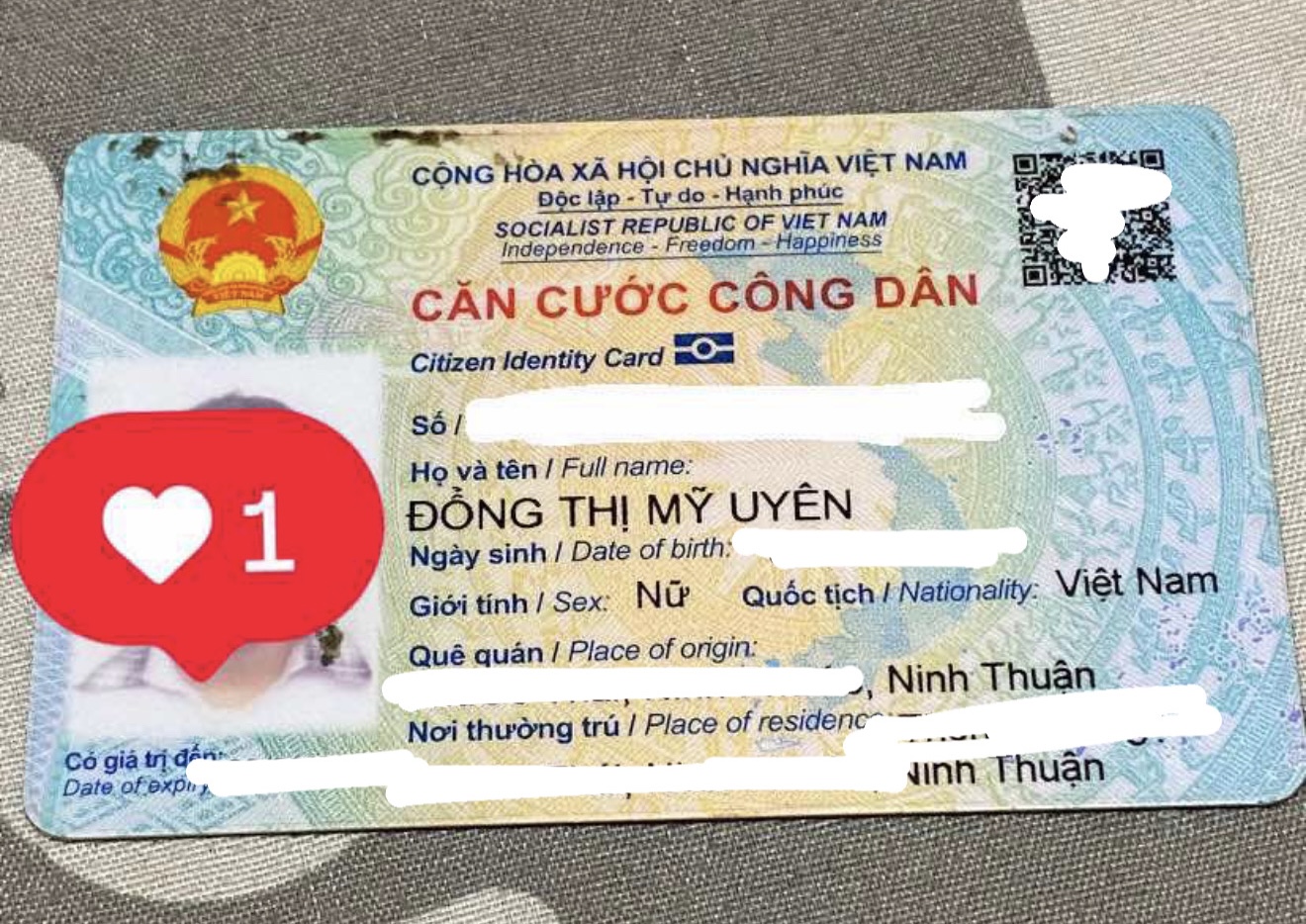 Rơi căn cước ở Hồ Chí Minh tên Đồng Thị Mỹ Uyên 2004