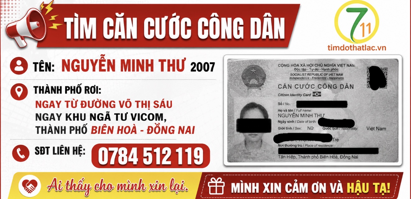 Rơi căn cước ở Đồng Nai tên Nguyễn Minh Thư 2007