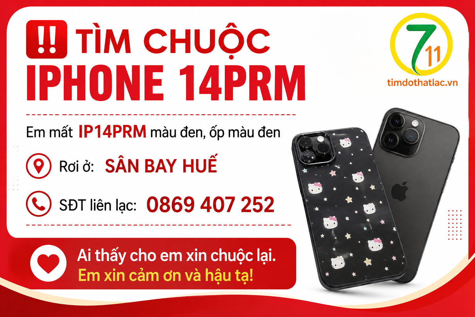 Tìm chuộc iphone 14prm thất lạc ở sân bay Huế