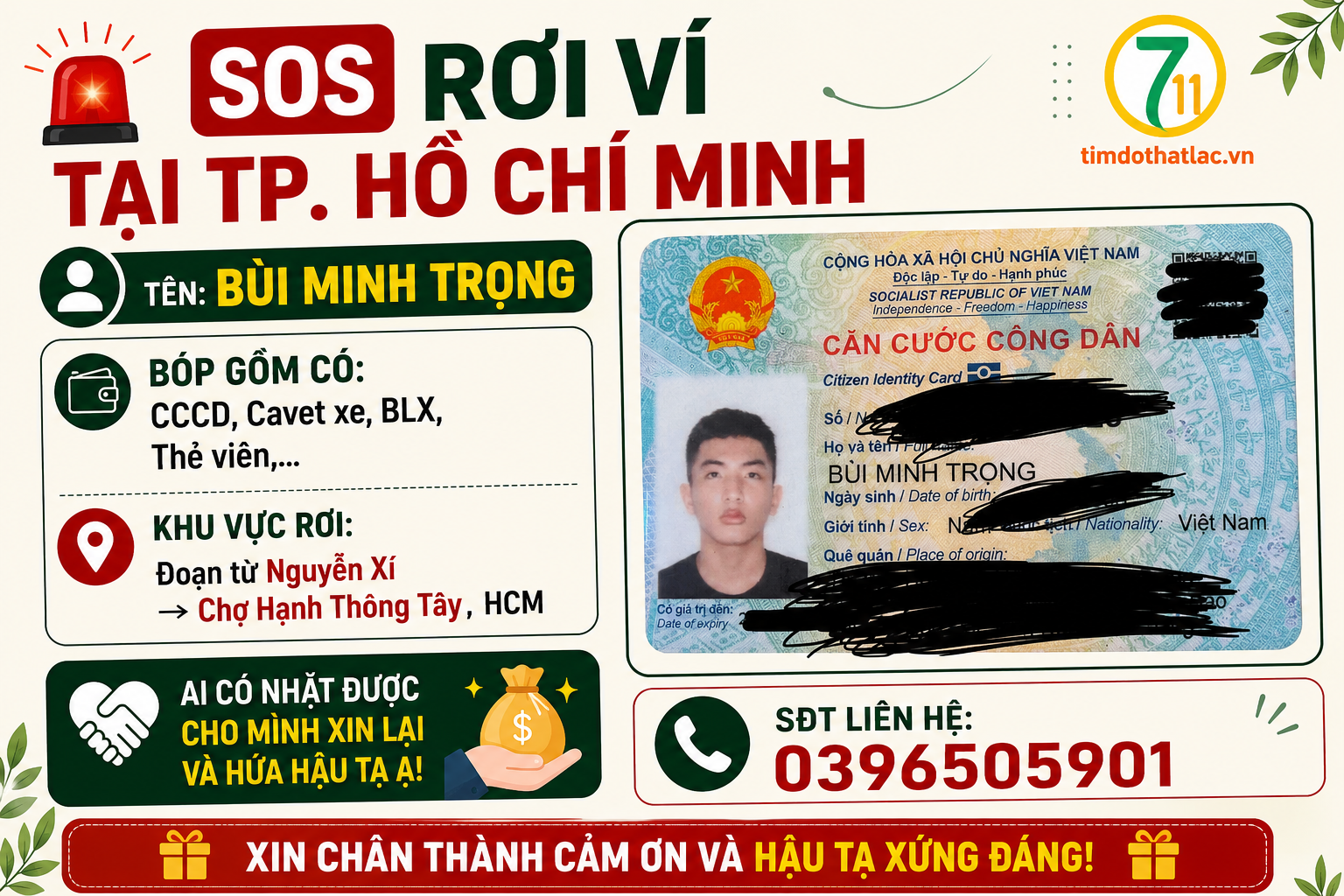📌 rơi ví tại TP HCM tên Bùi Minh Trọng