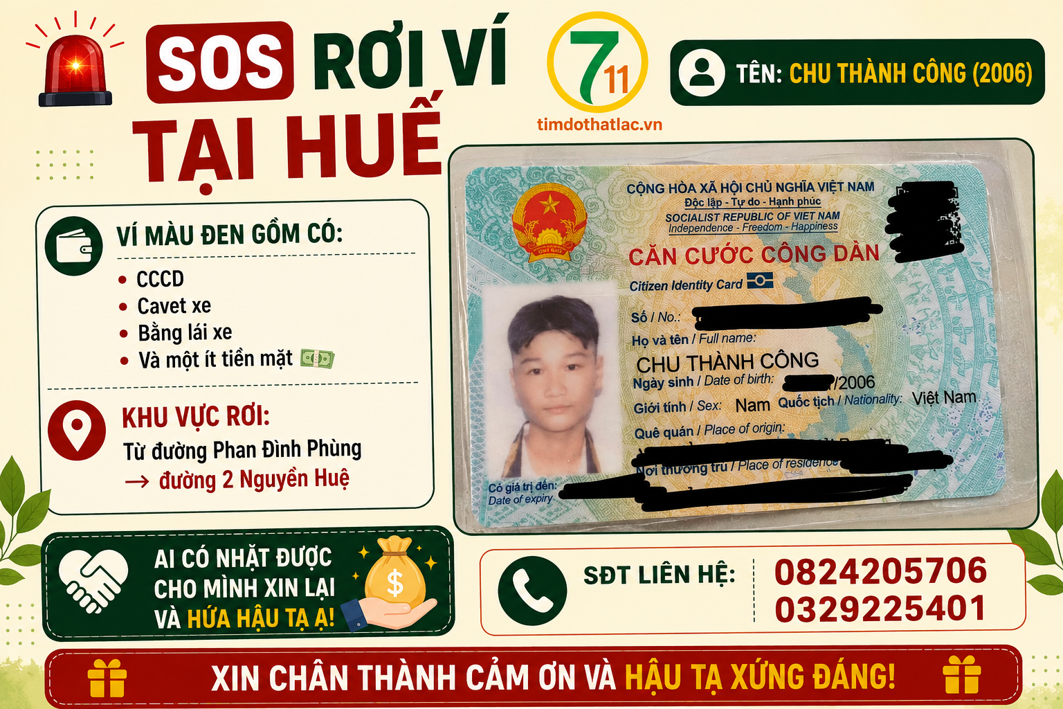 📌 rơi ví tại Huế tên Chu Thành Công 2006
