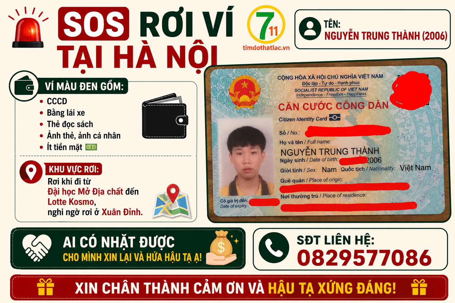 📌 Rơi ví tên Nguyễn Trung Thành 2006 Tại Hà Nội