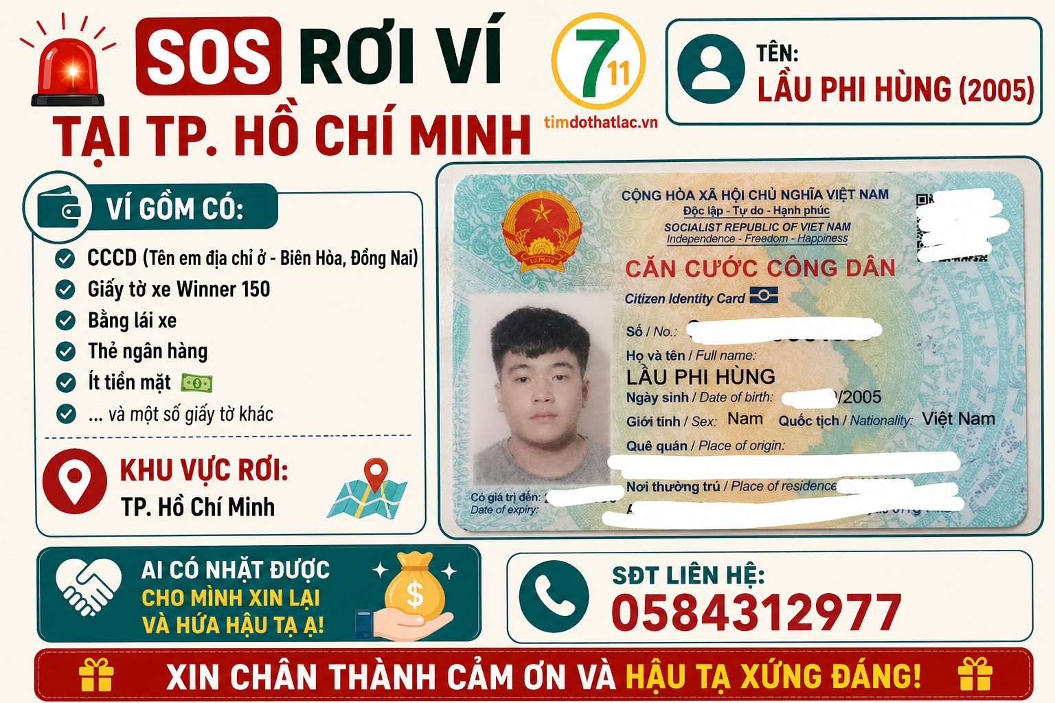 📌 rơi ví tại TP HCM tên Lầu Phi Hùng 2005